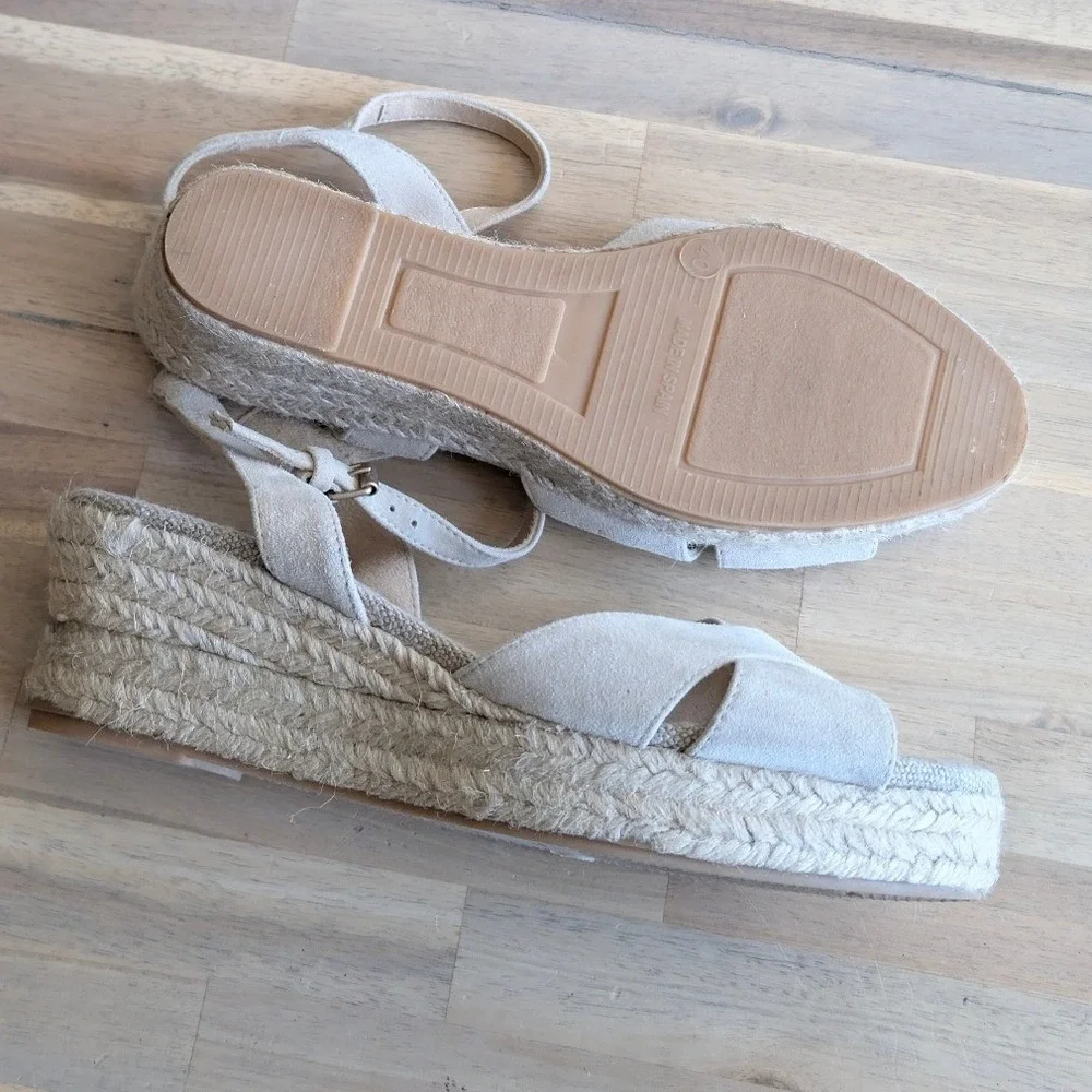 Boden Suede Espadrille Wedge Sandals Beige Platform Ankle Strap Size 40‎ (US 9)
